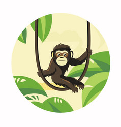 Cute Monkey On A Swing In The Jungle