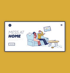 Messy Home Landing Page Template With Lazy Couple