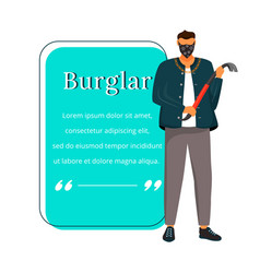 Burglar With Crowbar Flat Color Character Quote