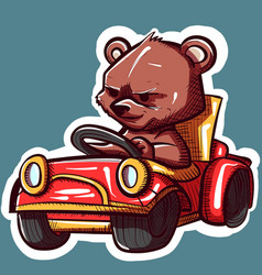 Digital Art Of A Teddy Bear Driving A Small Red