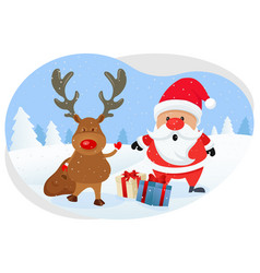 Santa And Reindeer Providing Gifts