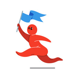 Funny Cartoon Man Running With Flag Like