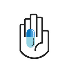 Isolated Black Hand Symbol Holding Blue Capsule