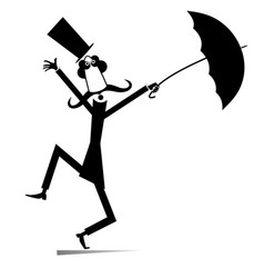 Cartoon Man Umbrella And Windy Day