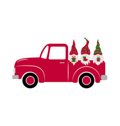 Christmas Retro Truck Vintage Pickup With Gnomes