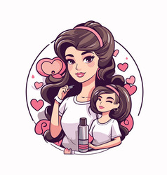 Mother And Daughter With Cosmetics In A Cartoon