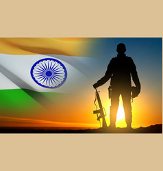 Silhouette Of Soldier With India Flag