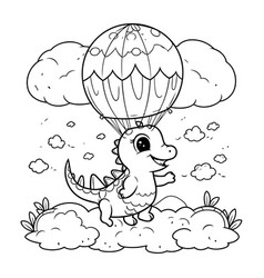 Cute Dinosaur Flying On Hot Air Balloon