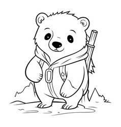 Black And White Cartoon Of Bear Animal Character