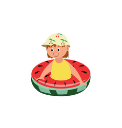 Cute Cartoon Child In Watermelon Life Preserver