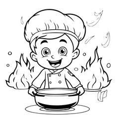 Cartoon Of A Chef With Pan On Fire Background