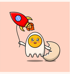 Cute Cartoon Fried Eggs Float With Rocket Balloon