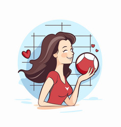 Woman Playing Volleyball In Cartoon Style