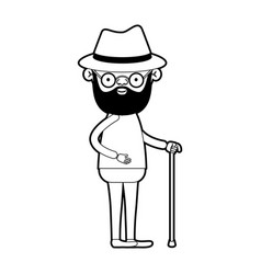 Caricature Full Body Elderly Man In Walking Stick