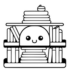 Cute Book Shelf With Stack Of Books Cartoon