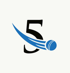 Letter 5 Cricket Logo Concept With Ball Icon For