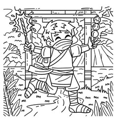 Ninja With Sparklers And Dango Coloring Page