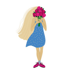 Woman Hiding Face In A Flower Bouquet