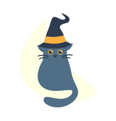 Cat Is Sitting In Witch Hat Cute Gray Kitten