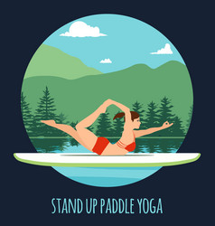 Woman Doing Stand Up Paddling Yoga On Paddle Board