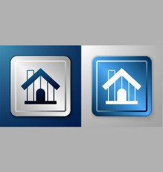 White Farm House Icon Isolated On Blue And Grey