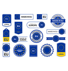 Made In Eu Europe Quality Icons Labels With Flag