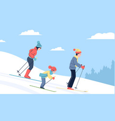 Family Skiing On Ski Resort Winter Holidays With