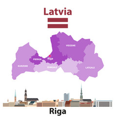 Map Of Latvia Regions With Riga City Skyline