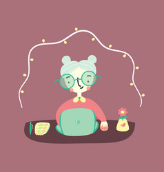 Cute Cartoon Grandma With Laptop