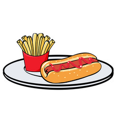 Plate Of Hotdog And Frenchfries