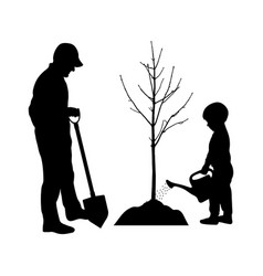 Planting Tree And Landscaping Silhouettes Of Man