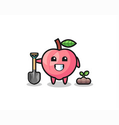 Cute Peach Cartoon Is Planting A Tree Seed