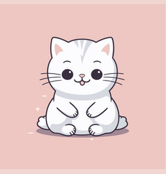 Cute White Cat Sitting On A Pink Background