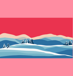 Minimalist Retro Panorama Hills Landscape Covered