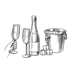 Bottle Of Champagne And Glass Beverage Drawing