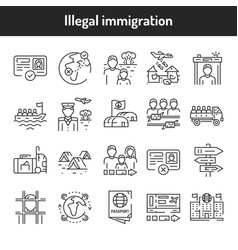 Illegal Immigration Color Line Icons Set