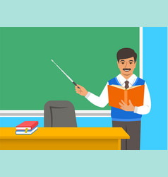 indian teacher with book near blackboard in class vector image