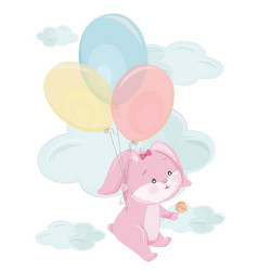 Cartoon Pink Chubby Bunny Flying On Balloons