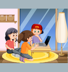 Children Using Laptop At Home