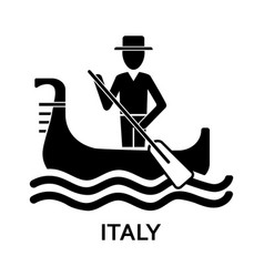 Man In Gondola With Italy Lettering Simple Icon