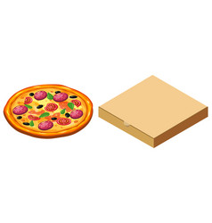 Pizza And Box Cardboard Package Closed Isometric