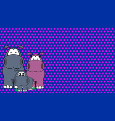 Sweet Hippo Family Cartoon Background Card In