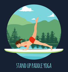 Woman Doing Stand Up Paddling Yoga On Paddle Board