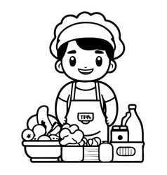 Cute Cartoon Boy In Chef Hat And Apron