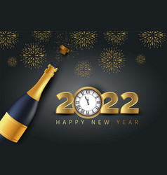 Happy New Year 2022 Gold Champagne Bottle Open