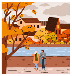 Love Couple In Autumn Park Romantic Date At River