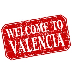 Welcome To Valencia Red Square Grunge Stamp