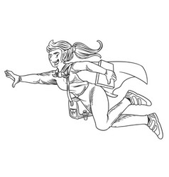 Girl Superhero Flying In A Futuristic Space Suit