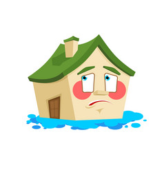 House Pee Flooded Isolated Crying Home Cartoon