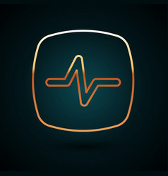 Gold Line Heart Rate Icon Isolated On Dark Blue